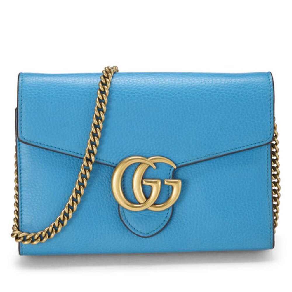 Gucci GG Marmont Cerulean Blue with Gold Chain Crossbody